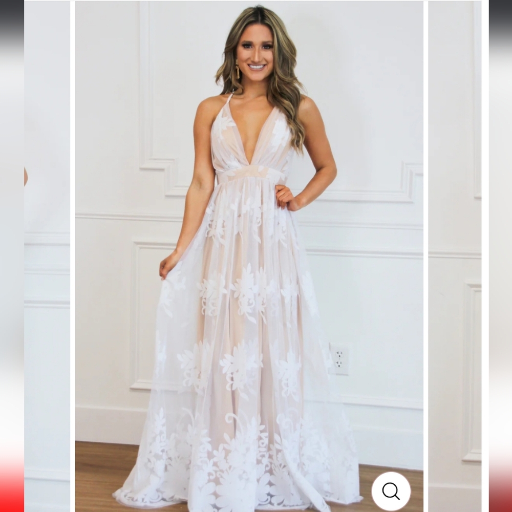 NEW NWT | Luxxel | Here Comes The Bride Maxi Dress White Lace | Large